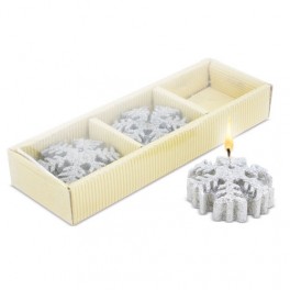 SET 3 CANDELE FIOCCO DI NEVE ARGENTO 